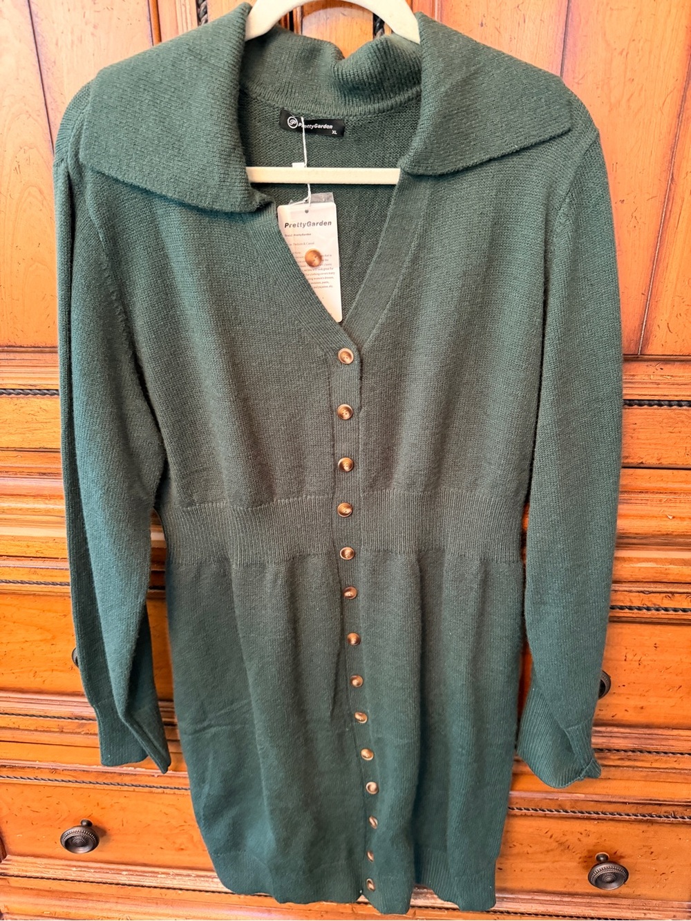Long Sleeve Dark Green Button-Down Knit Dress